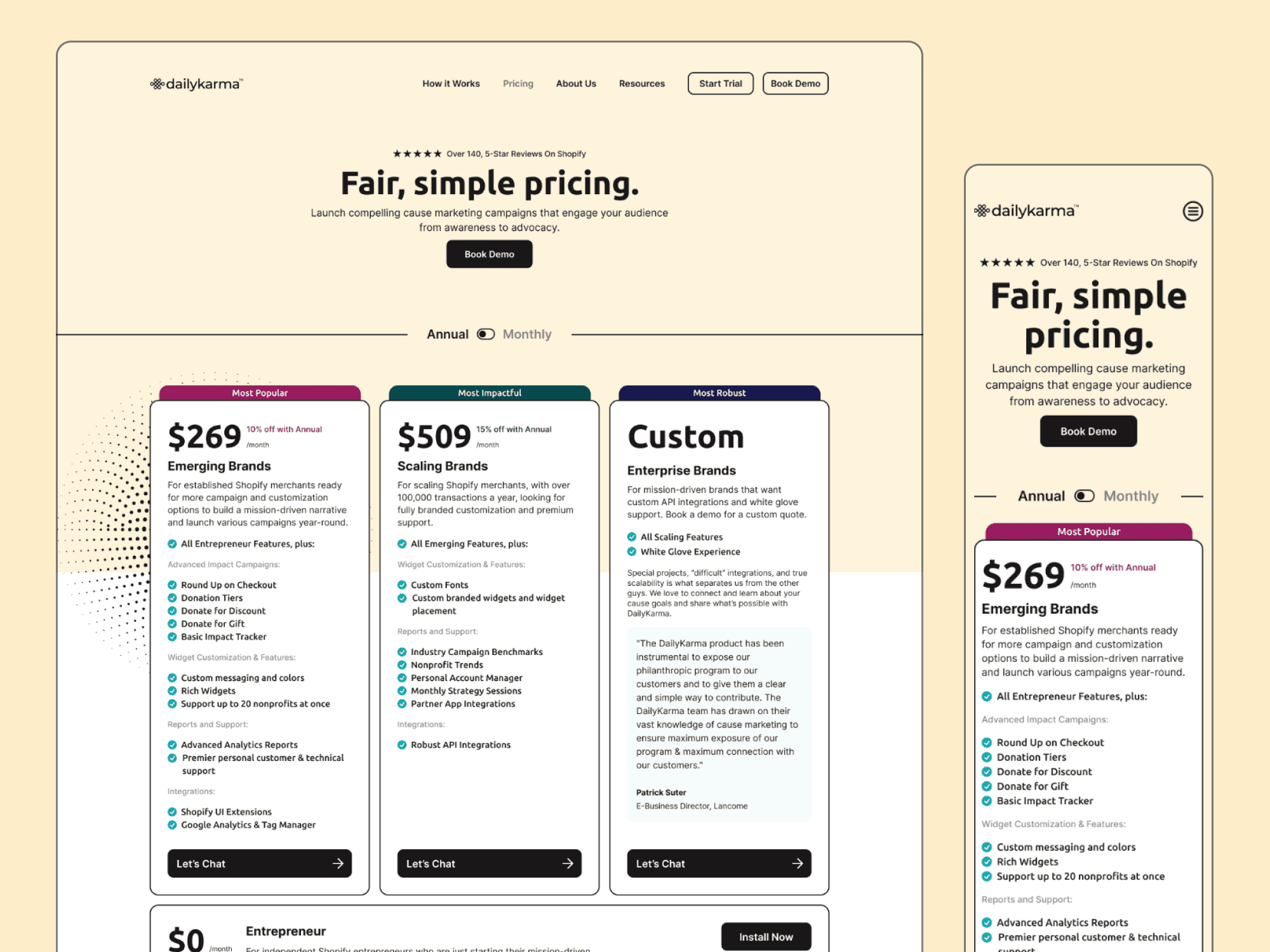 new DK pricing page design