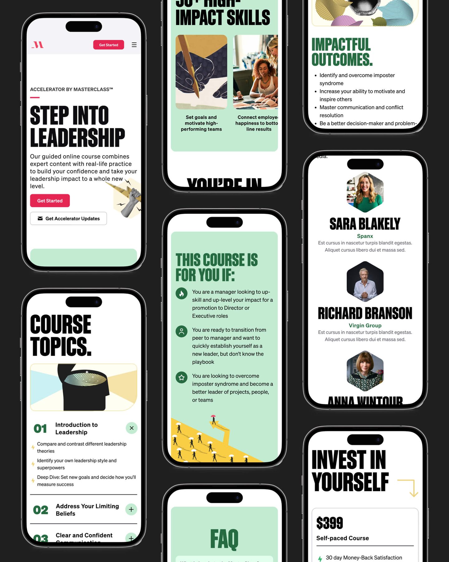 Accelerator mobile landing page prototype for a leadership course