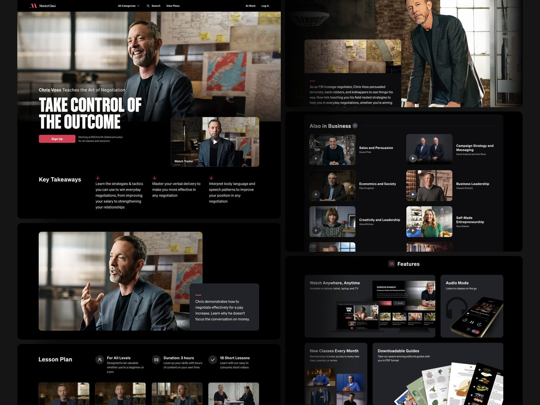 A full MasterClass class marketing page