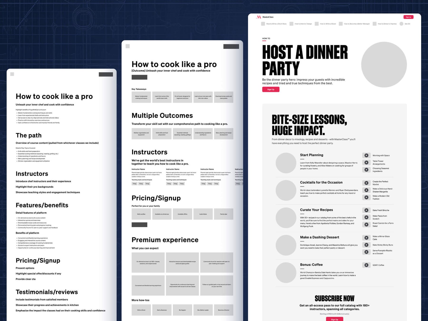 How-to page template from content outline to wireframe