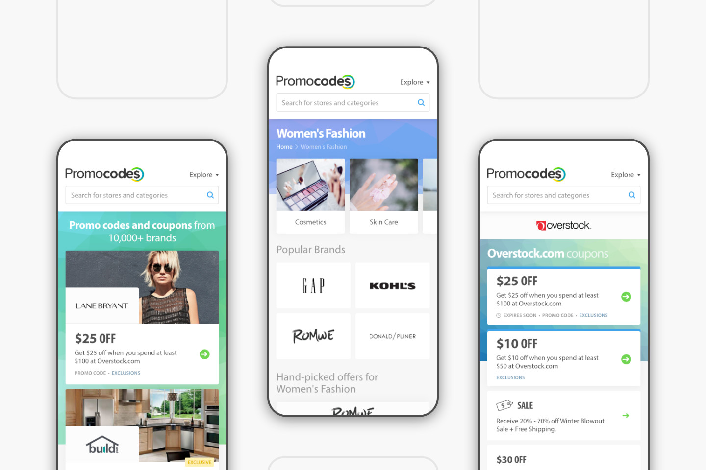 mobile layouts for home, merchant, and category page