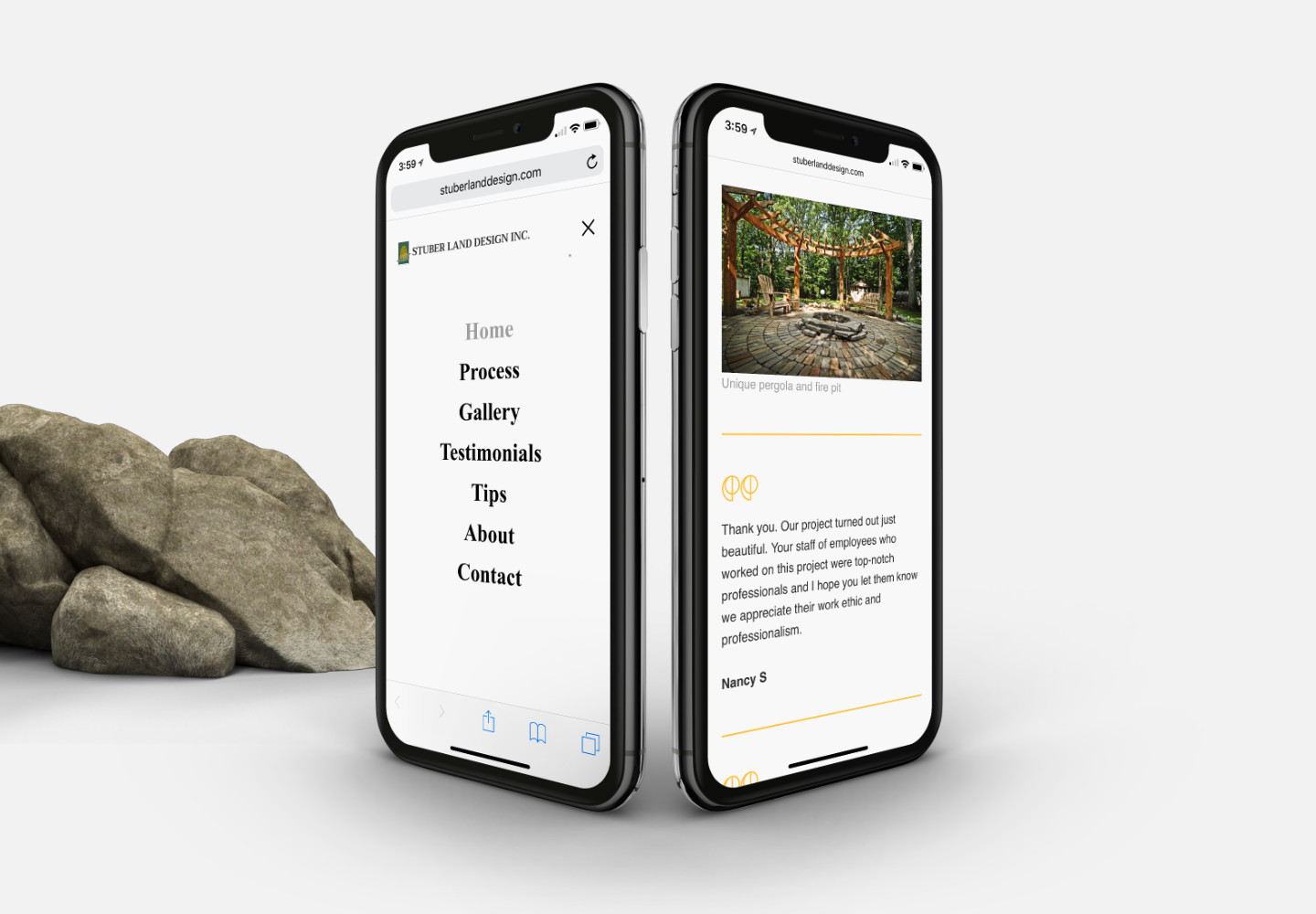 smartphone mockups with the website