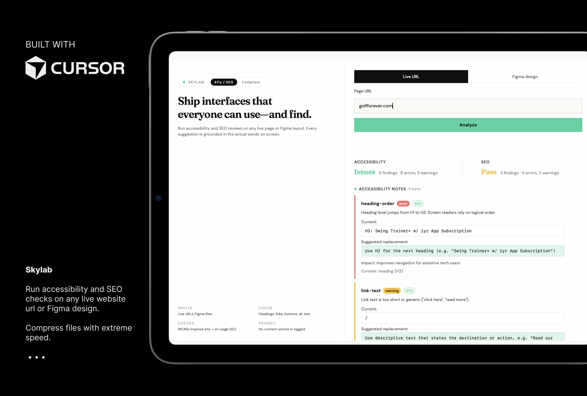 skylab - built with cursor - a11y/seo and image compression