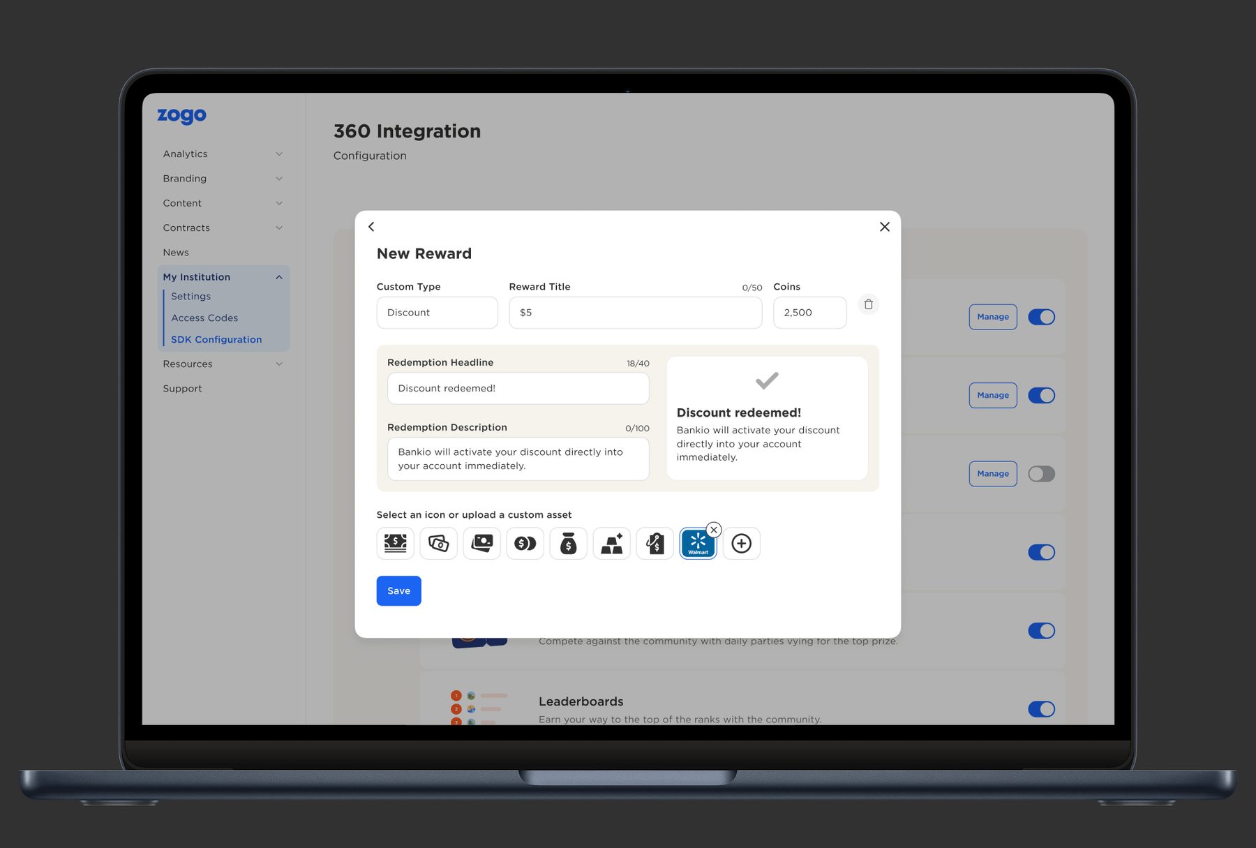 A New Reward dialog in the partner configuration tool