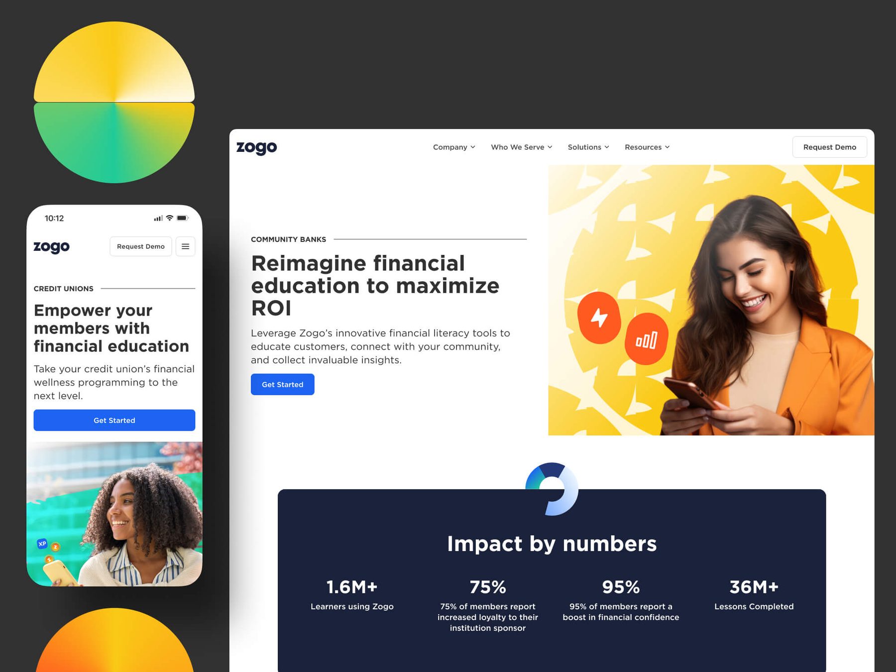 Zogo marketing site page for credit unions and community banks