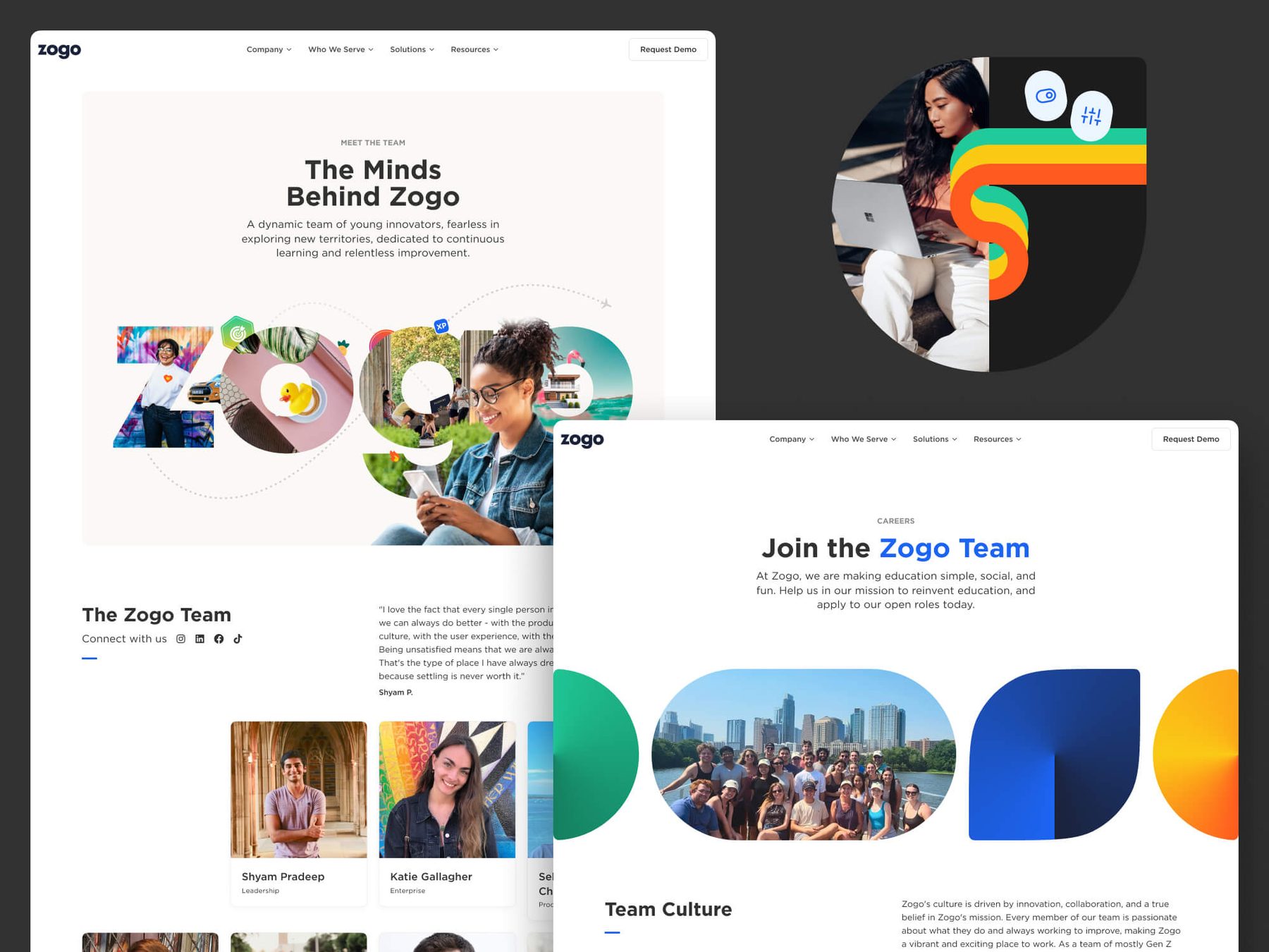 Zogo marketing site team and careers pages